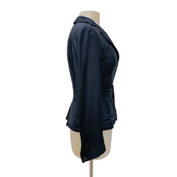 Prada 100% silk belted blazer jacket in navy blue - Picture 8 of 16